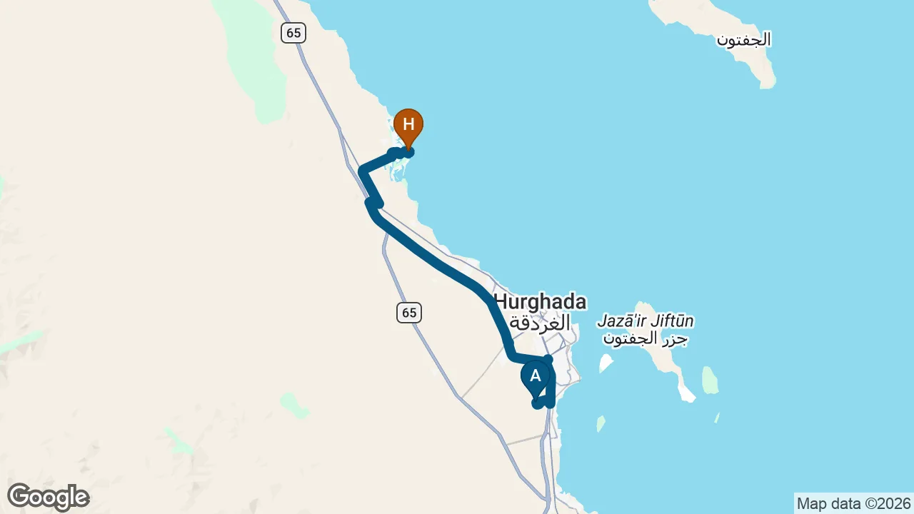 Driving route from Hurghada Airport to Movenpick El Gouna